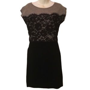 LOFT Grey and Black with Lace Detail Black Sweater Dress